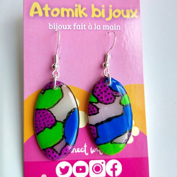 Handmade multi-color polymer clay earrings. Boucles d'oreilles fait à la main - Picture 1 of 5